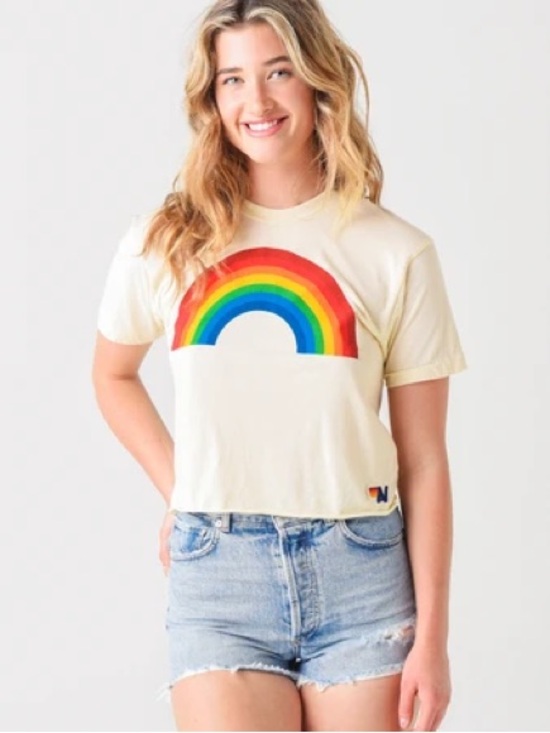 Aviator Nation Tops - Aviator Nation whiteTee with Rainbow Graphic